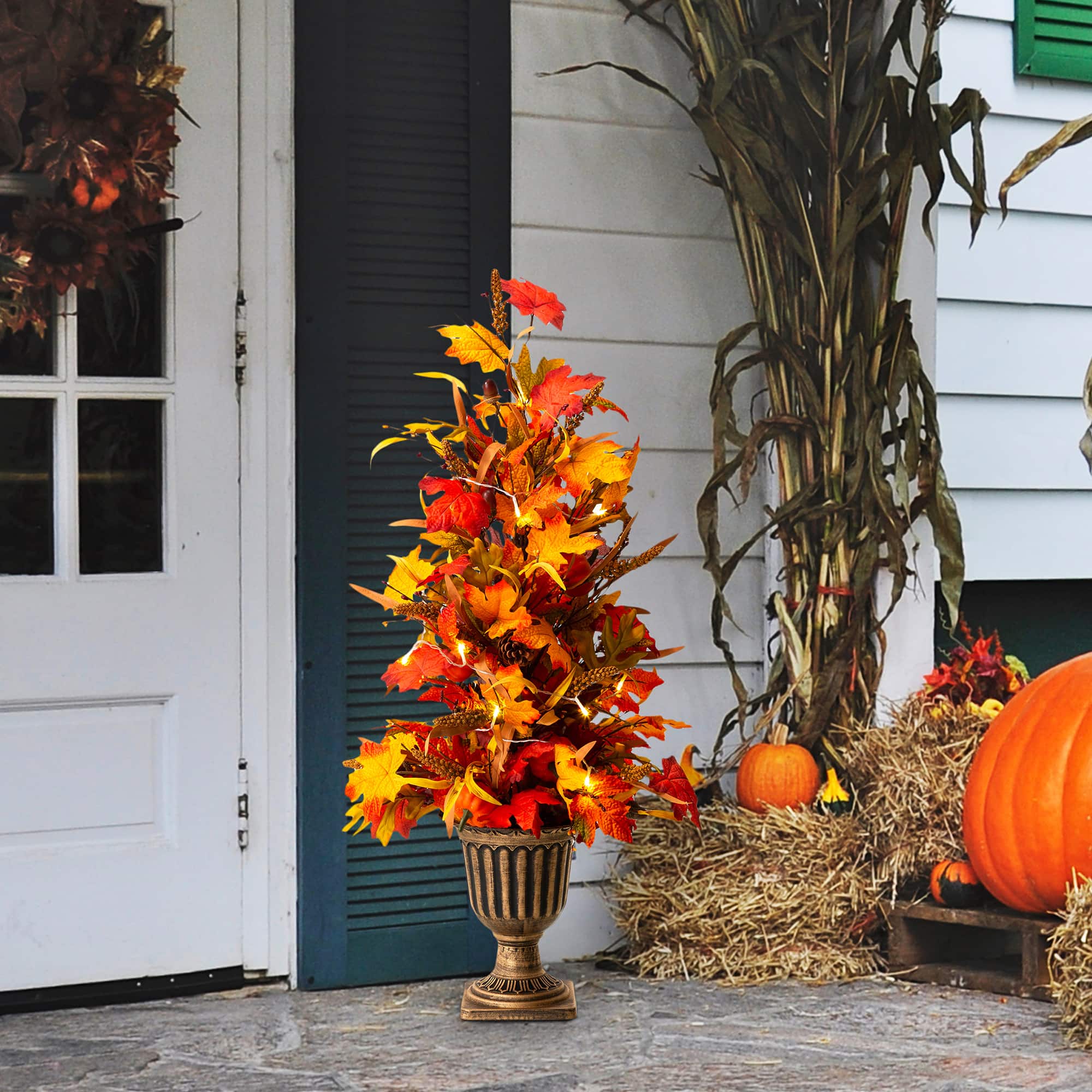 Glitzhome® 3ft. Fall Lighted Maple Leaves Tree in Urn with Timer